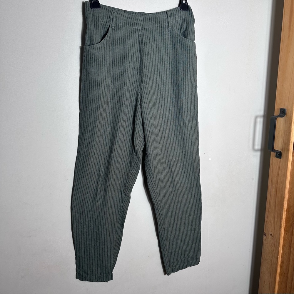 Linen Blend Pinstripe Pants in Olive